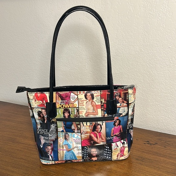 NWOT Michelle Obama First Lady Glossy Magazine Print Collage Vinyl Handbag Purse - Picture 4 of 16